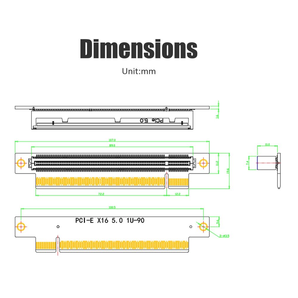 PA17 PCIe 5.0 X16 Riser Adapter Card, Right Angle and Low-Profile for 1U/2U Server Installation
