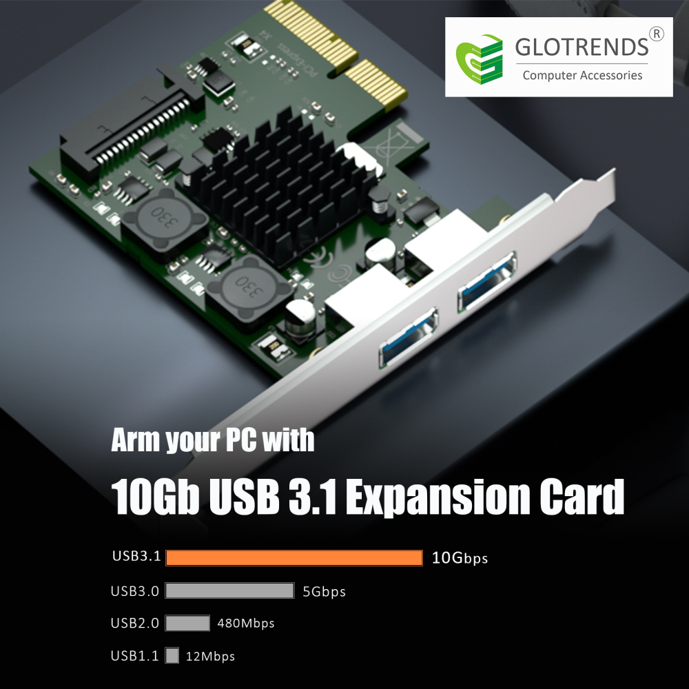 U3142A 2-port 10Gb USB 3.1 Gen2 Type-A to PCIE X4 Expansion Card with ASM 3142 Chip, Regular and Low-profible Bracket