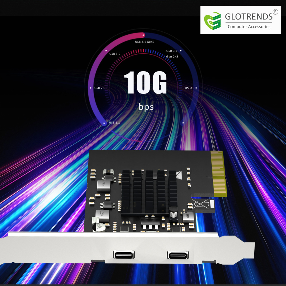 U3142C 2-port 10Gb USB 3.1 Gen2 Type-C to PCIE X4 Expansion Card with ASM 3142 Chip, Regular and Low-profible Bracket