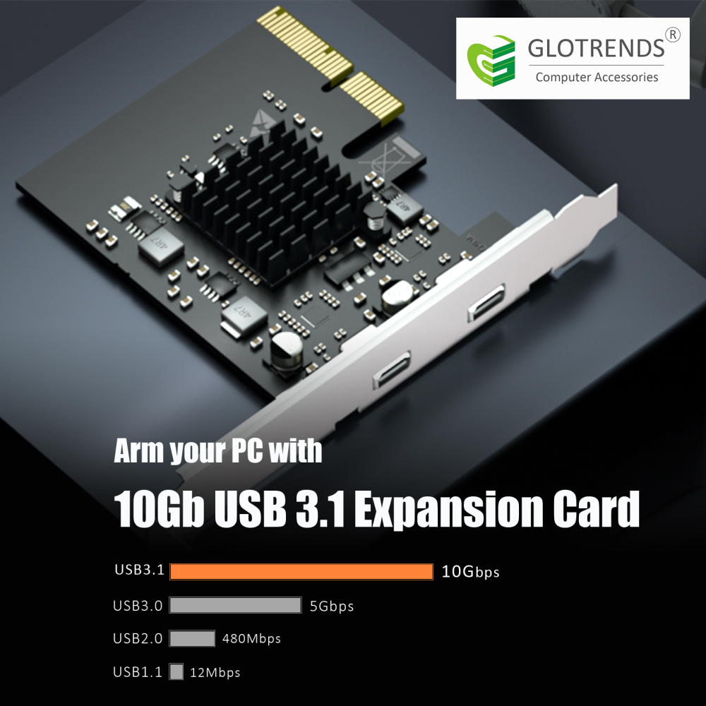U3142C 2-port 10Gb USB 3.1 Gen2 Type-C to PCIE X4 Expansion Card with ASM 3142 Chip, Regular and Low-profible Bracket