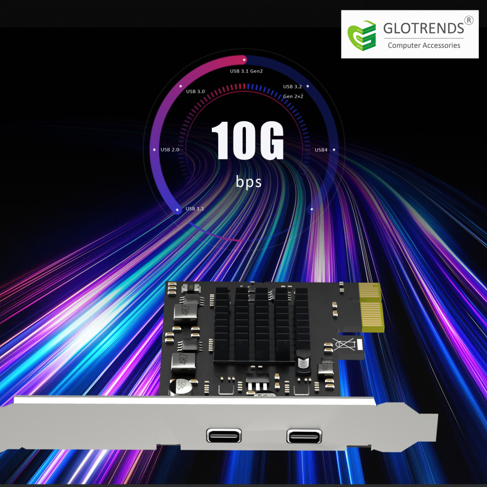 U3142CX1 2-Port 10Gb USB 3.1 Gen2 Type-C to PCIE X1 Expansion Card with ASM 3142 Chip, Regular and Low-profible Bracket