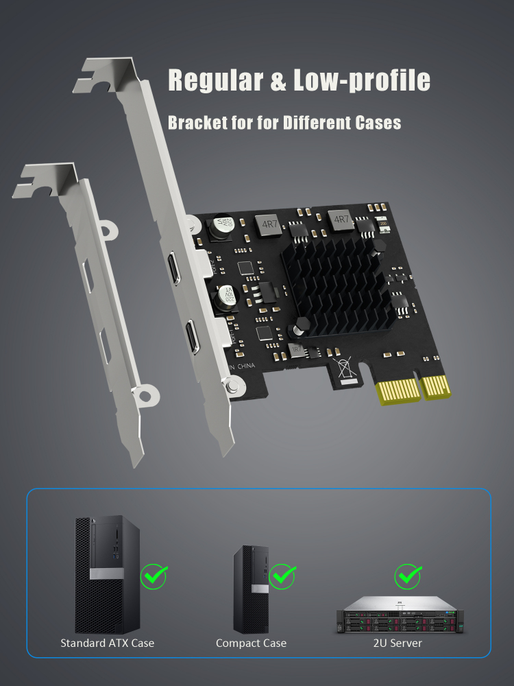 U3142CX1 2-Port 10Gb USB 3.1 Gen2 Type-C to PCIE X1 Expansion Card with ASM 3142 Chip, Regular and Low-profible Bracket