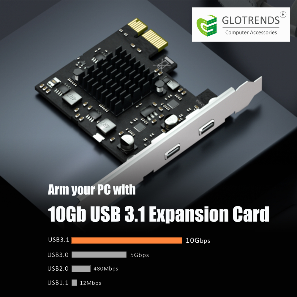 U3142CX1 2-Port 10Gb USB 3.1 Gen2 Type-C to PCIE X1 Expansion Card with ASM 3142 Chip, Regular and Low-profible Bracket