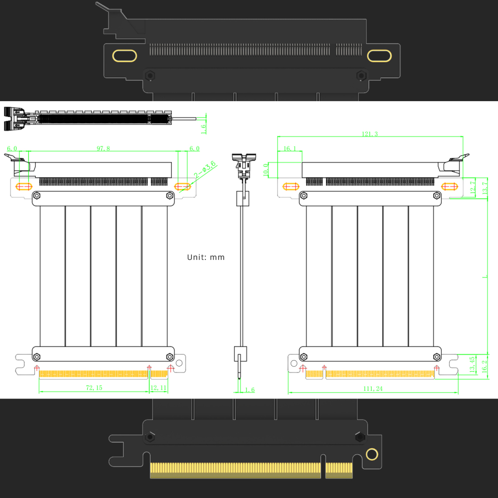 PCIe 3.0 X16 Riser Cable (Straight Angle) for PCIe 3.0 GPUs, Such as GeForce RTX 20/GTX 16/GTX 10 Series and AMD Radeon RX5000/VII/RX Vega/R9 Fury Series, etc
