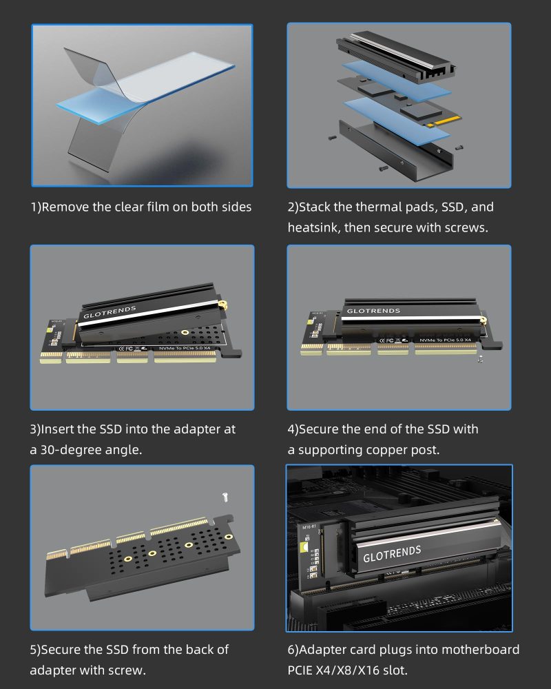 PA19-1U M.2 NVMe Adapter to PCIe 5.0 X4 for 1U PC Server Installation - No Bracket Included