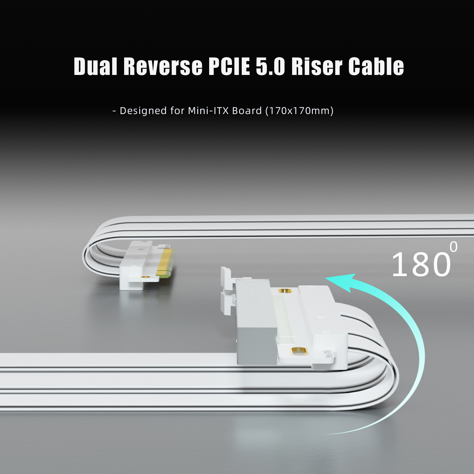 Dual Reverse 185mm PCIe 5.0 X16 Riser Cable for GPU Installation in ITX PC Case, Support GeForce RTX 50 Series and AMD Radeon RX9000 Series