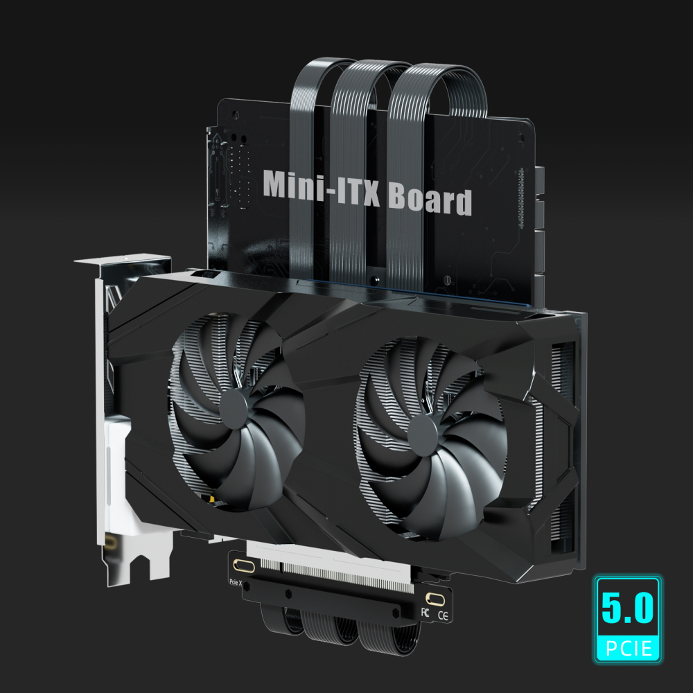 Dual Reverse 185mm PCIe 5.0 X16 Riser Cable for GPU Installation in ITX PC Case, Support GeForce RTX 50 Series and AMD Radeon RX9000 Series