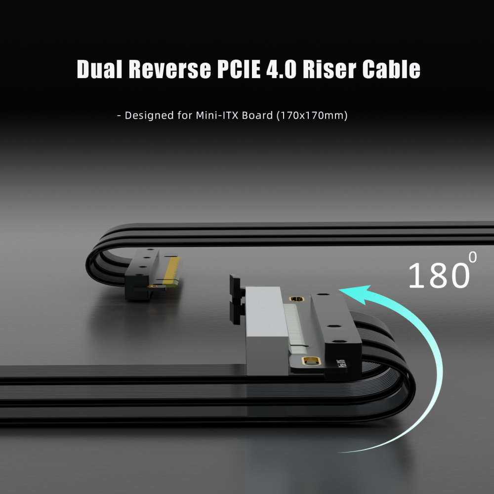 Dual Reverse PCIe 4.0 X16 Riser Cable for ITX Motherboard Installation(170x170mm),  Compatible with RTX 40/30 Series and Radeon RX7000/RX6000 Series