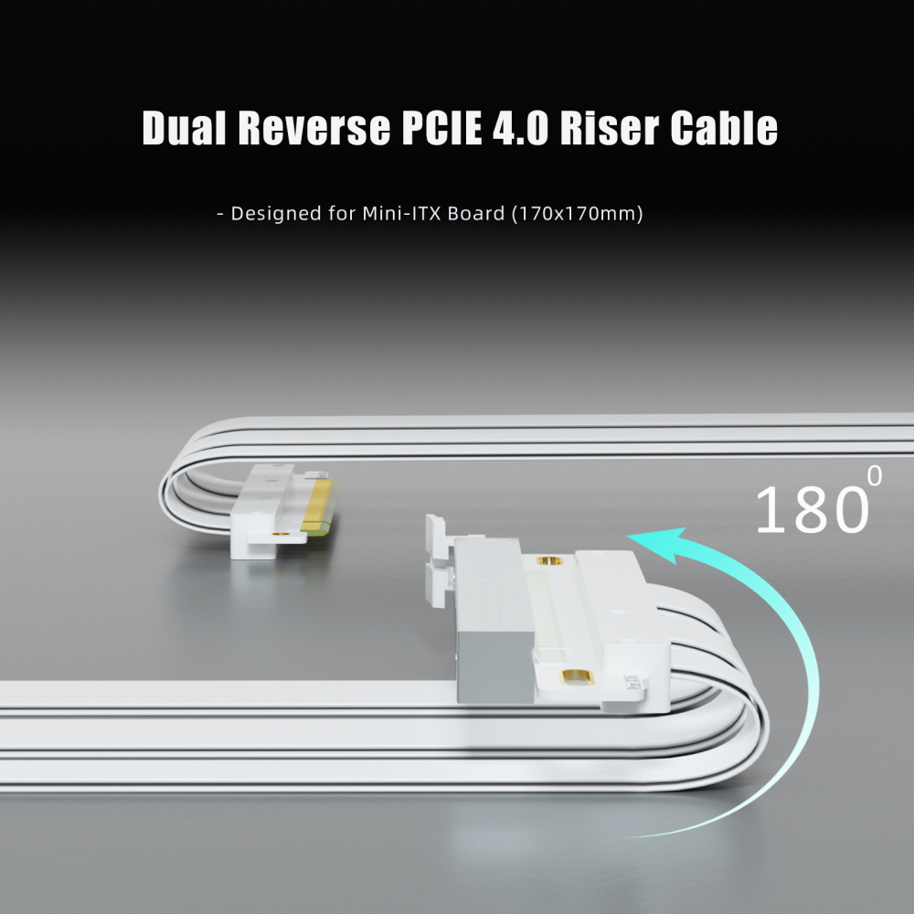 Dual Reverse PCIe 4.0 X16 Riser Cable for ITX Motherboard Installation(170x170mm),  Compatible with RTX 40/30 Series and Radeon RX7000/RX6000 Series