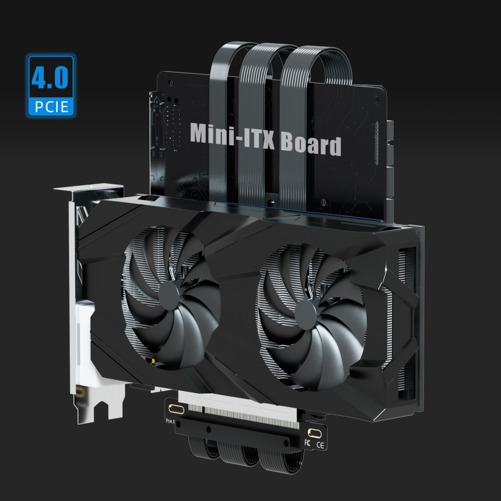 Dual Reverse PCIe 4.0 X16 Riser Cable for ITX Motherboard Installation(170x170mm),  Compatible with RTX 40/30 Series and Radeon RX7000/RX6000 Series