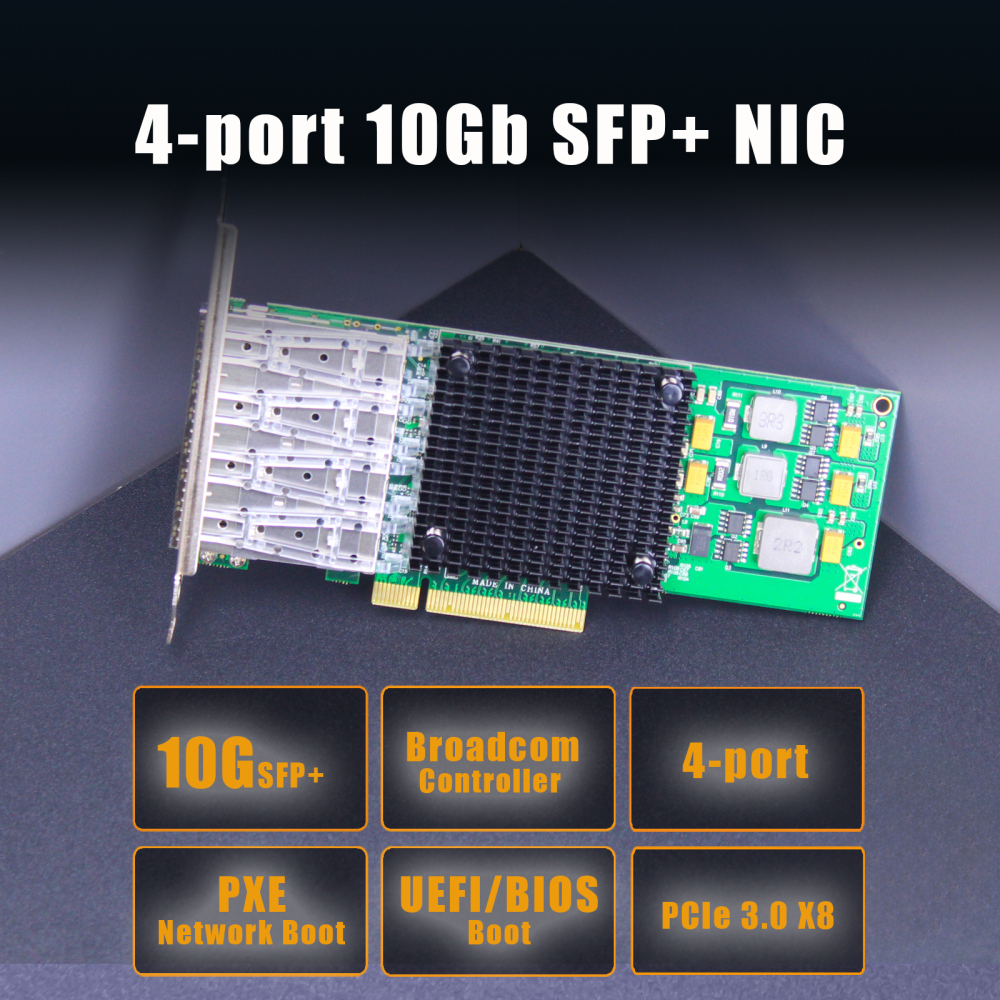 ST7322 4-Port 10Gb SFP+ Network Card with Broadcom BCM57840 Controller, PCIe 3.0 X8 Interface