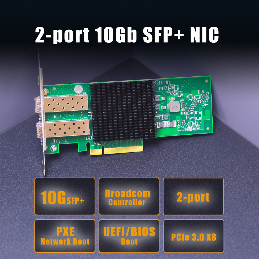 ST7477 2-Port 10Gb SFP+ Network Card with Broadcom BCM57302 Controller, PCIe 3.0 X8 Interface