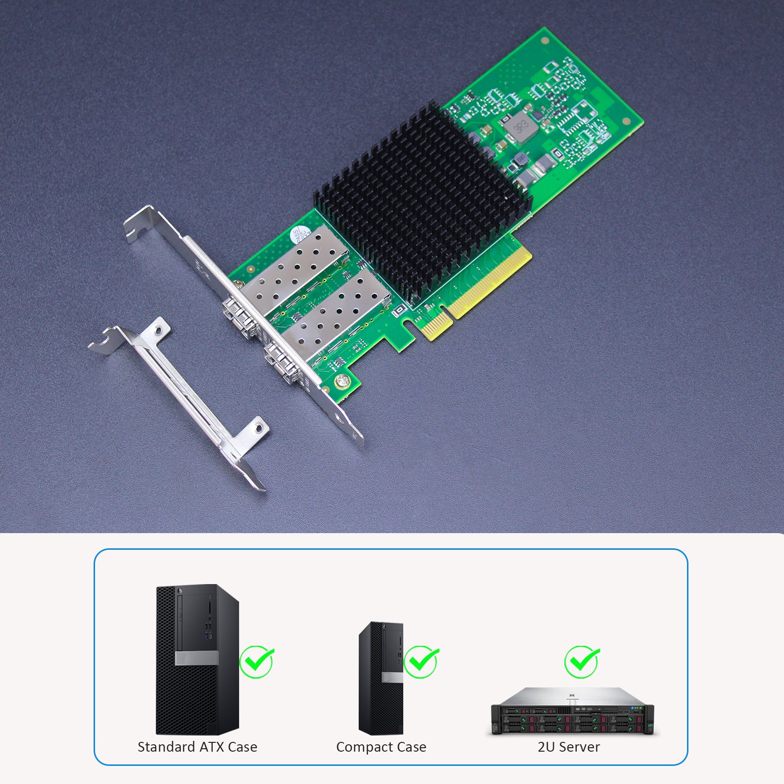 ST7477 2-Port 10Gb SFP+ Network Card with Broadcom BCM57302 Controller, PCIe 3.0 X8 Interface