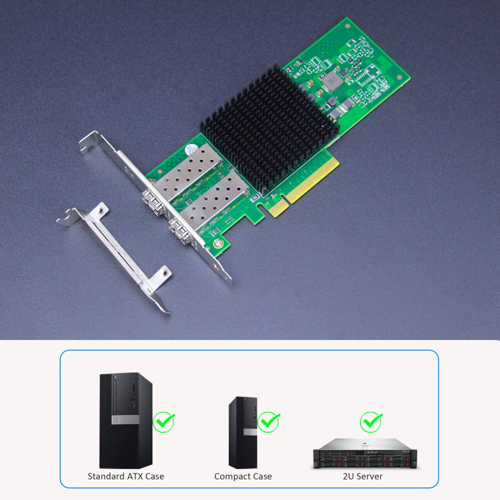 ST7477 2-Port 10Gb SFP+ Network Card with Broadcom BCM57302 Controller, PCIe 3.0 X8 Interface