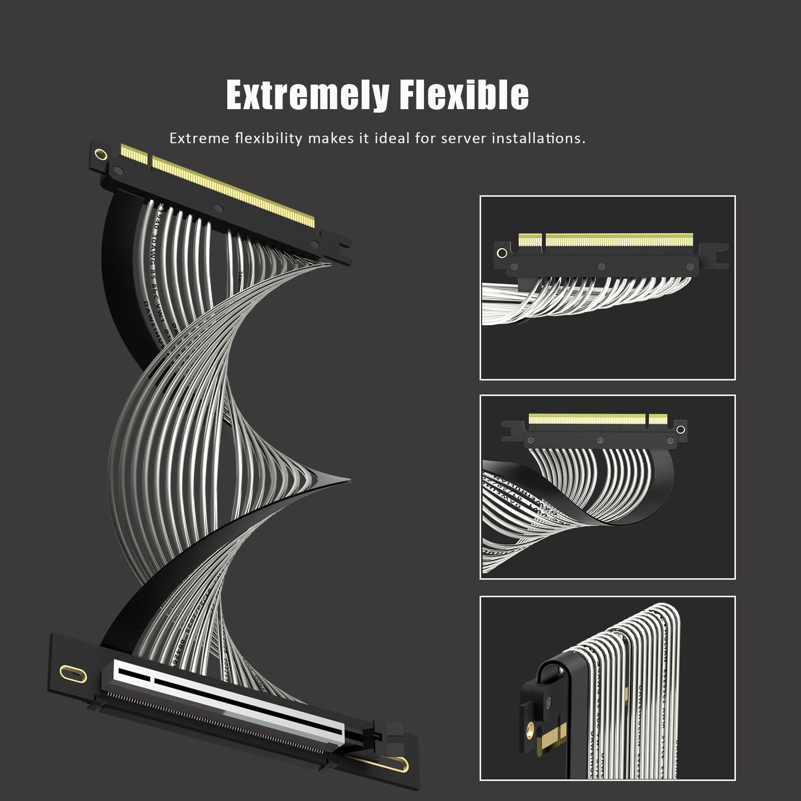 PCIe 5.0 X16 Riser Cable for GPU Server,Industrial-Grade Performance, Left Angle
