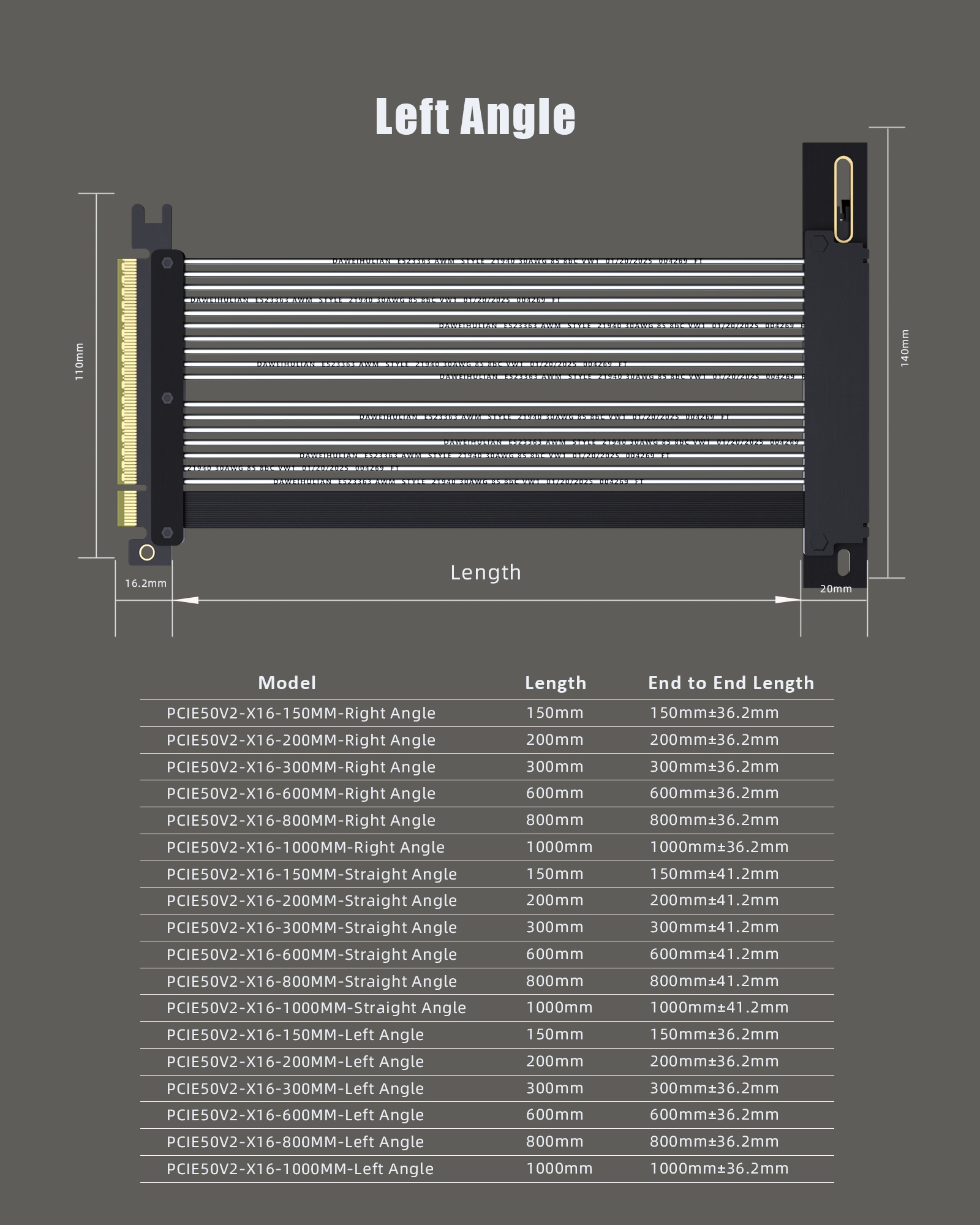PCIe 5.0 X16 Riser Cable for GPU Server,Industrial-Grade Performance, Left Angle