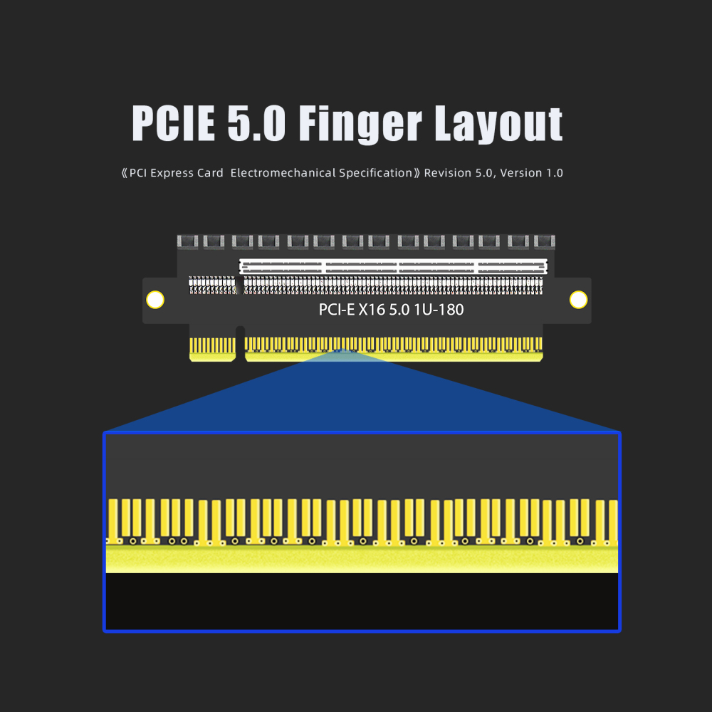 PCIe 5.0 X16 Riser Card, Straight Angle, Low-Profile for 1U Server Installation