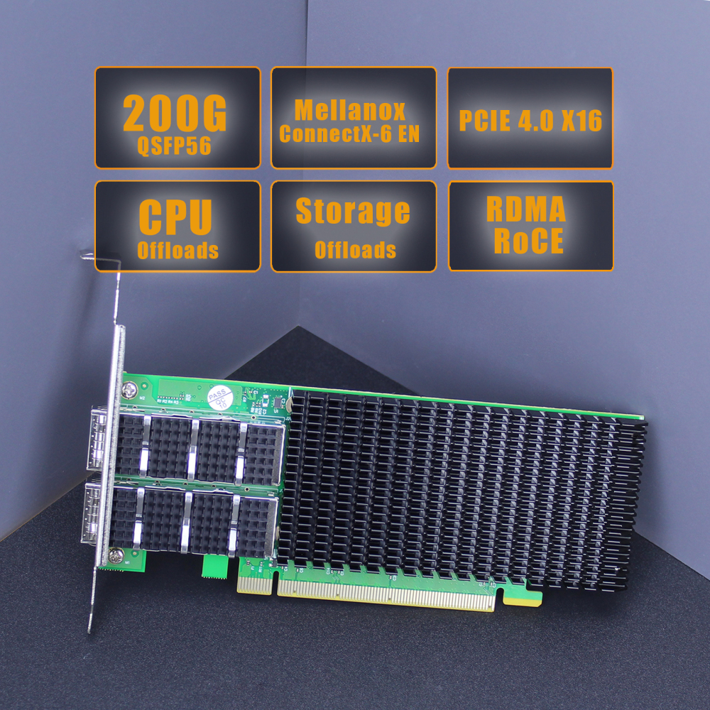 ST7438 2-Port 200Gb QSFP56 Server Network Card with Mellanox ConnectX-6 EN Controller, RDMA over Converged Ethernet