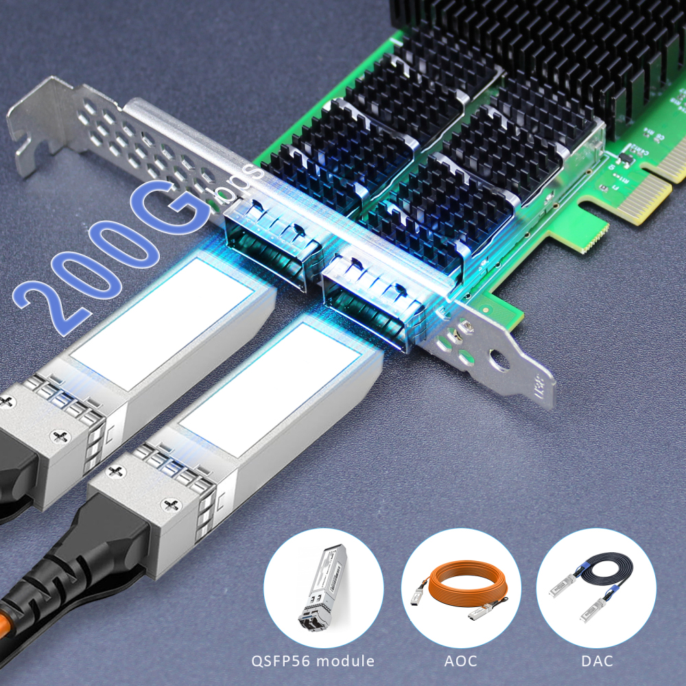 ST7438 2-Port 200Gb QSFP56 Server Network Card with Mellanox ConnectX-6 EN Controller, RDMA over Converged Ethernet
