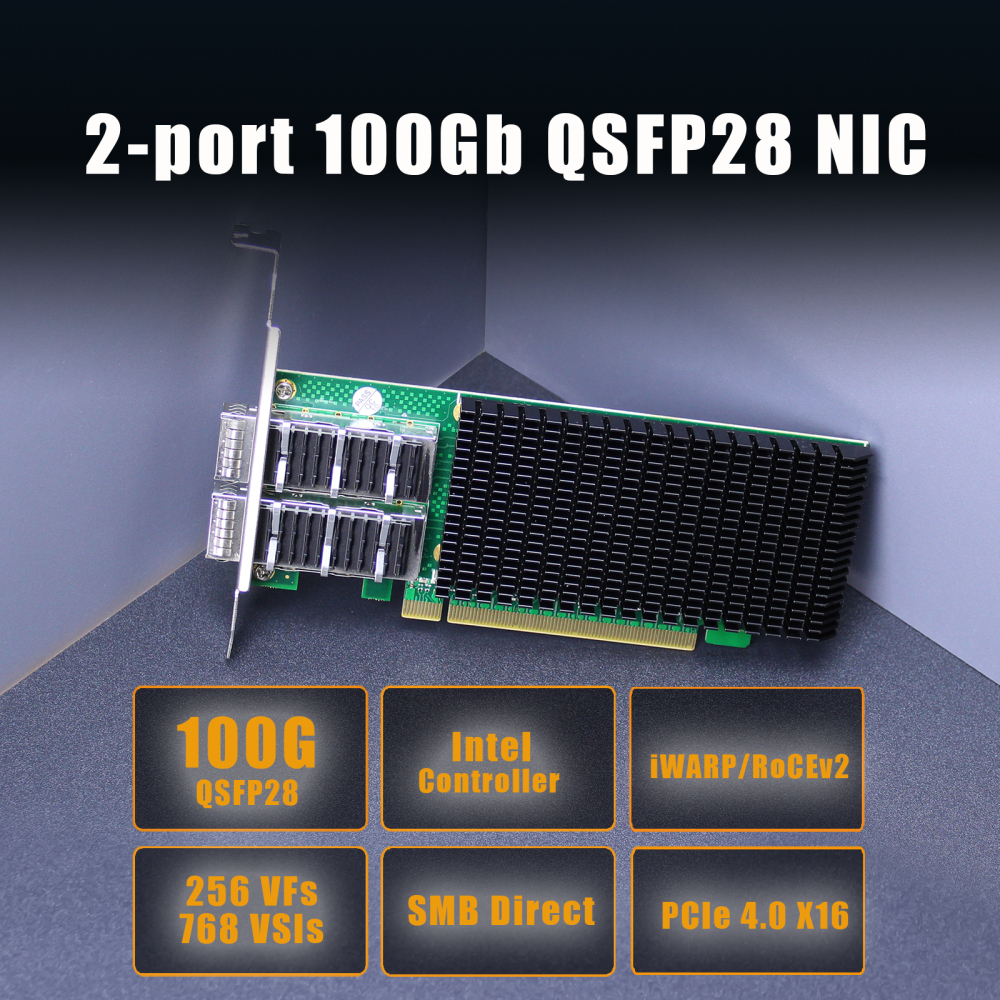 ST7339 2-Port 100G QSFP28 Ethernet Network Card with Intel E810-CAM2 Controller, PCIE 4.0 X16 Interface