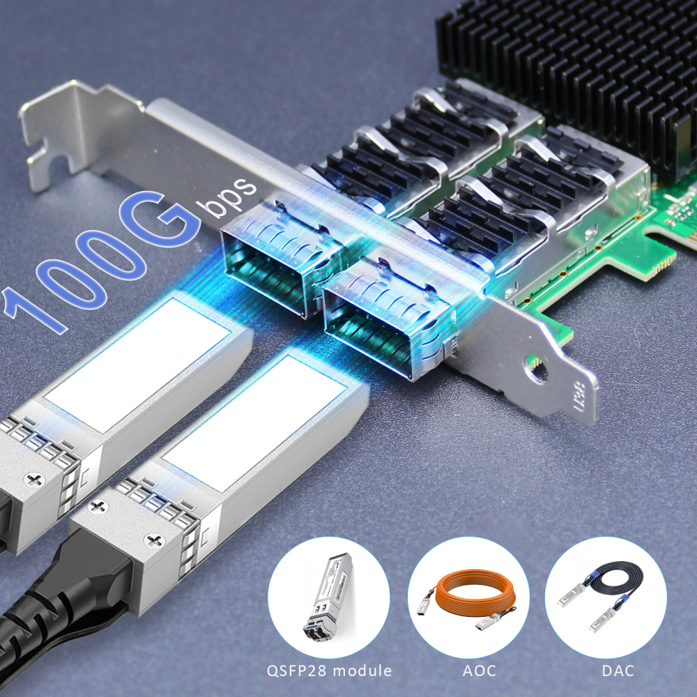 ST7339 2-Port 100G QSFP28 Ethernet Network Card with Intel E810-CAM2 Controller, PCIE 4.0 X16 Interface