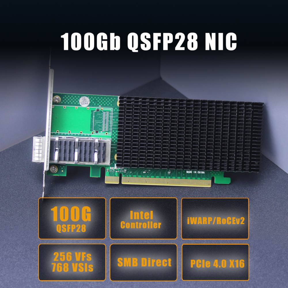 ST7340 1-Port 100G QSFP28 Ethernet Network Card with Intel E810-CAM1 Controller, PCIE 4.0 X16 Interface