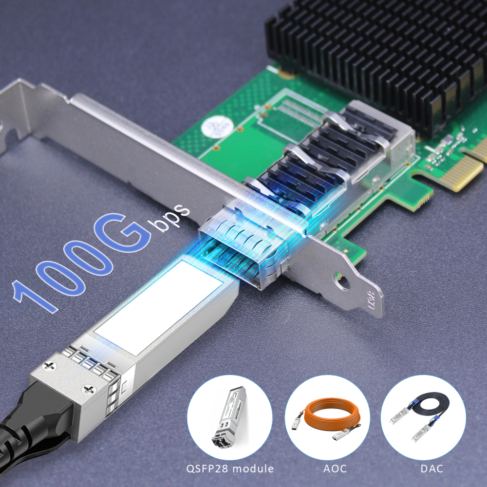 ST7340 1-Port 100G QSFP28 Ethernet Network Card with Intel E810-CAM1 Controller, PCIE 4.0 X16 Interface