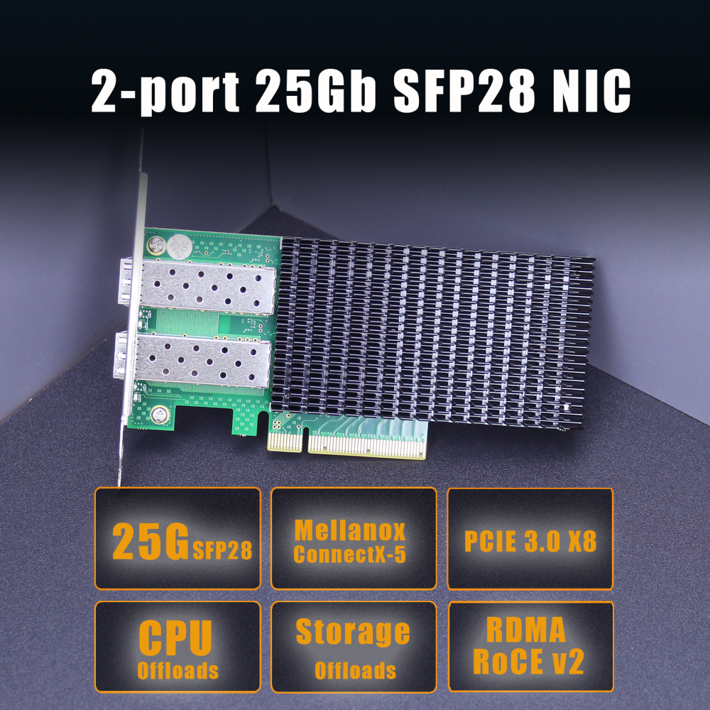 ST7337 2-Port 25Gb SFP28 Server Network Card with Mellanox ConnectX-5 Controller, RDMA Over Converged Ethernet (RoCE)