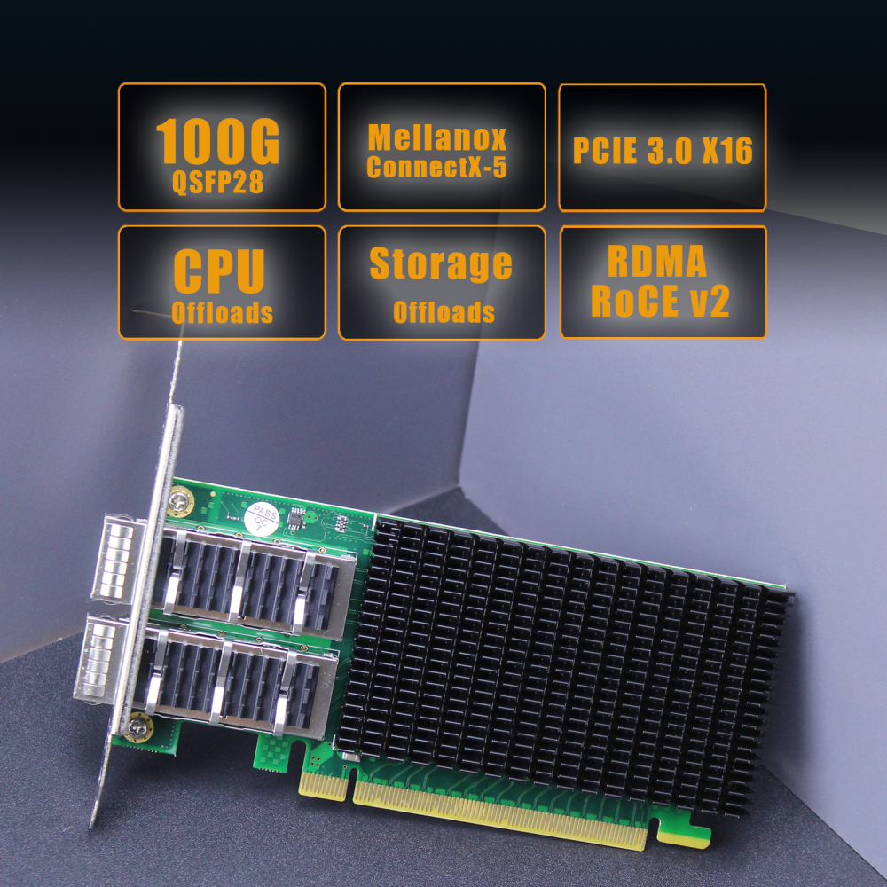 ST7338 2-Port 100Gb QSFP28 Server Network Card with Mellanox ConnectX-5 Controller, RDMA Over Converged Ethernet (RoCE)