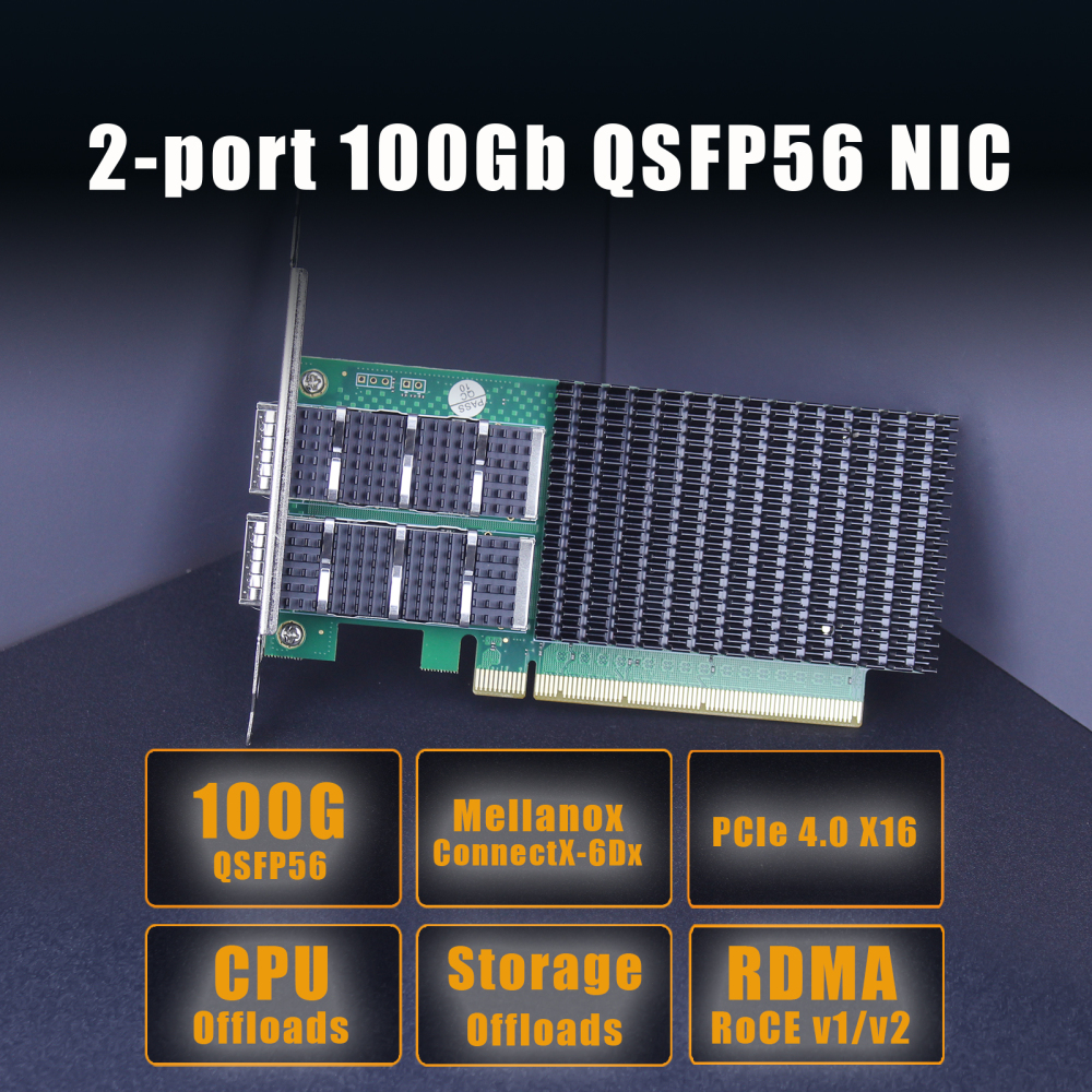 ST7437 2-Port 100Gb QSFP56 Ethernet Network Card with Mellanox ConnectX-6 Dx Controller, RDMA Over Converged Ethernet (RoCE)