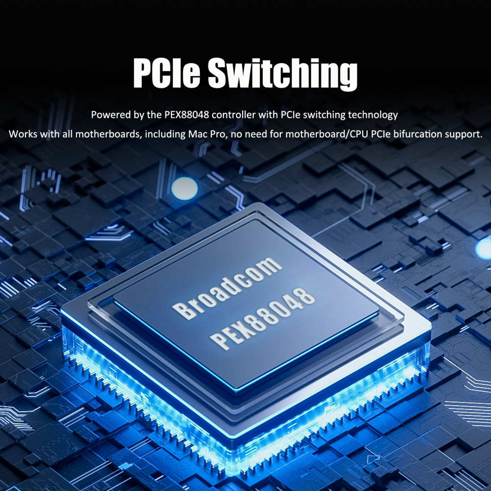 ST558 8-Port M.2 NVMe to PCIE 4.0 X16 Adapter Card with PEX88048 Controller (PCIE 4.0 Switch 50 Lanes), Compatible with Windows/Mac OS/Linux