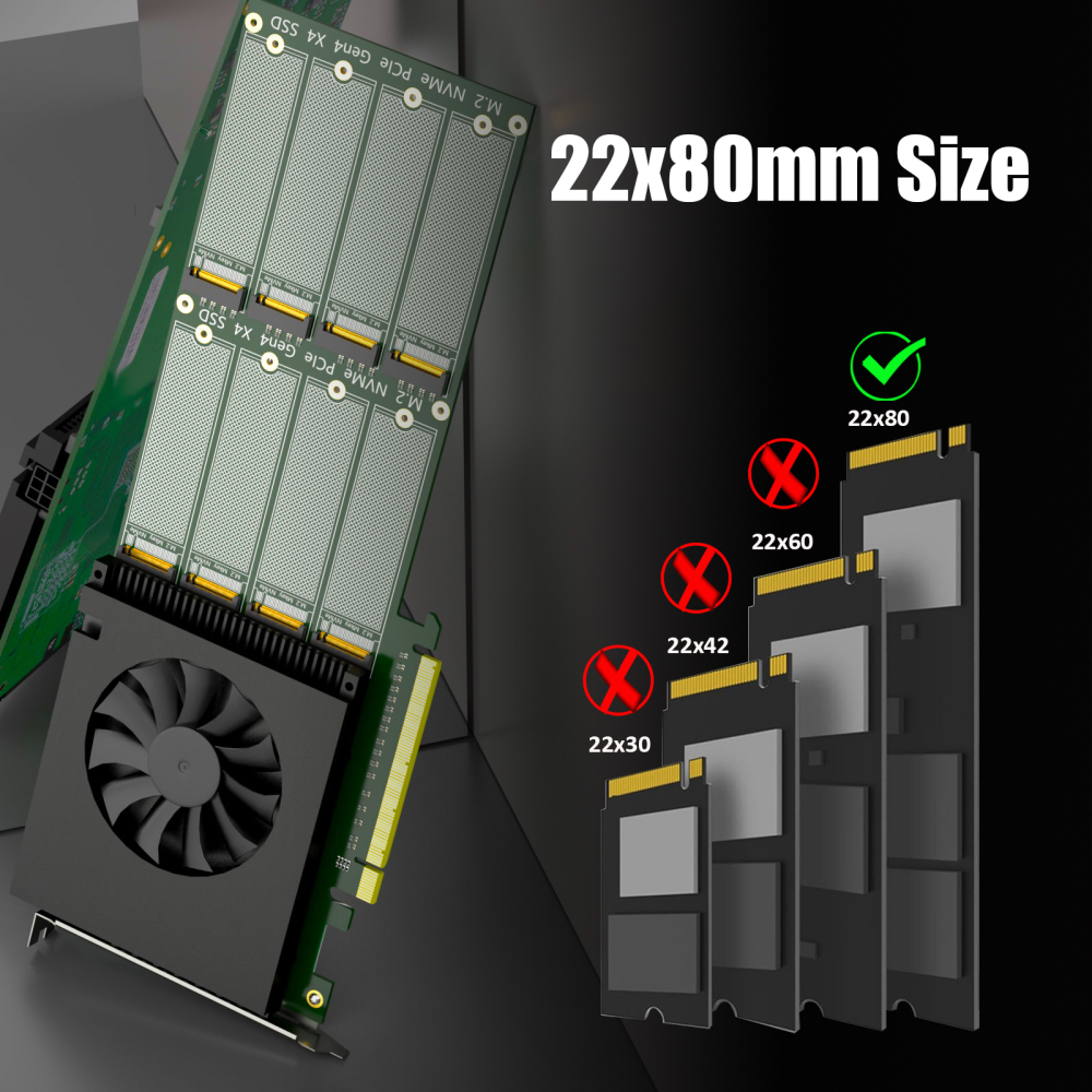 ST558 8-Port M.2 NVMe to PCIE 4.0 X16 Adapter Card with PEX88048 Controller (PCIE 4.0 Switch 50 Lanes), Compatible with Windows/Mac OS/Linux