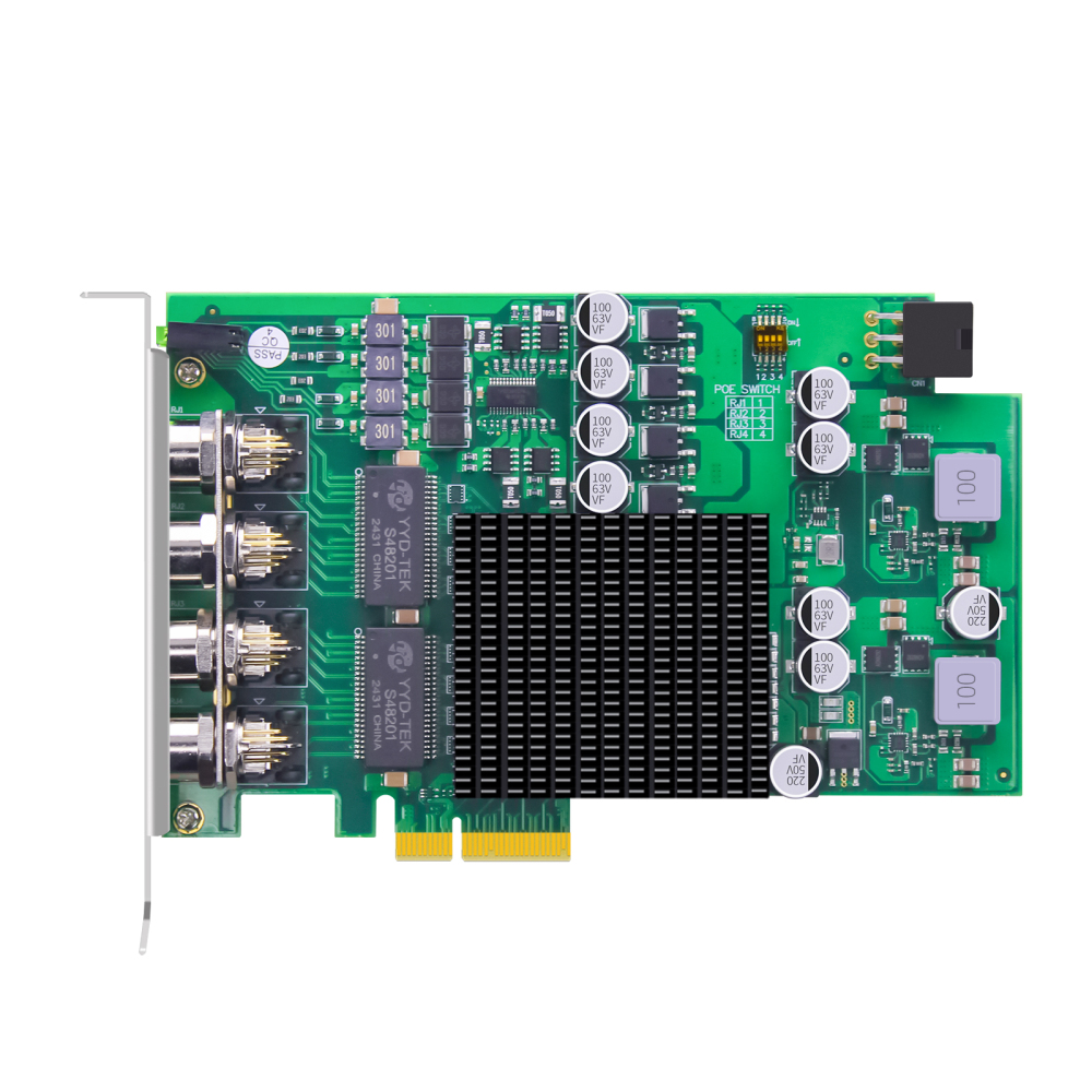 ST7478 4-Port M12 PoE+ Network Card with Surge-Proof Design for Outdoor Installation, PCIE 2.0 X4 Interface