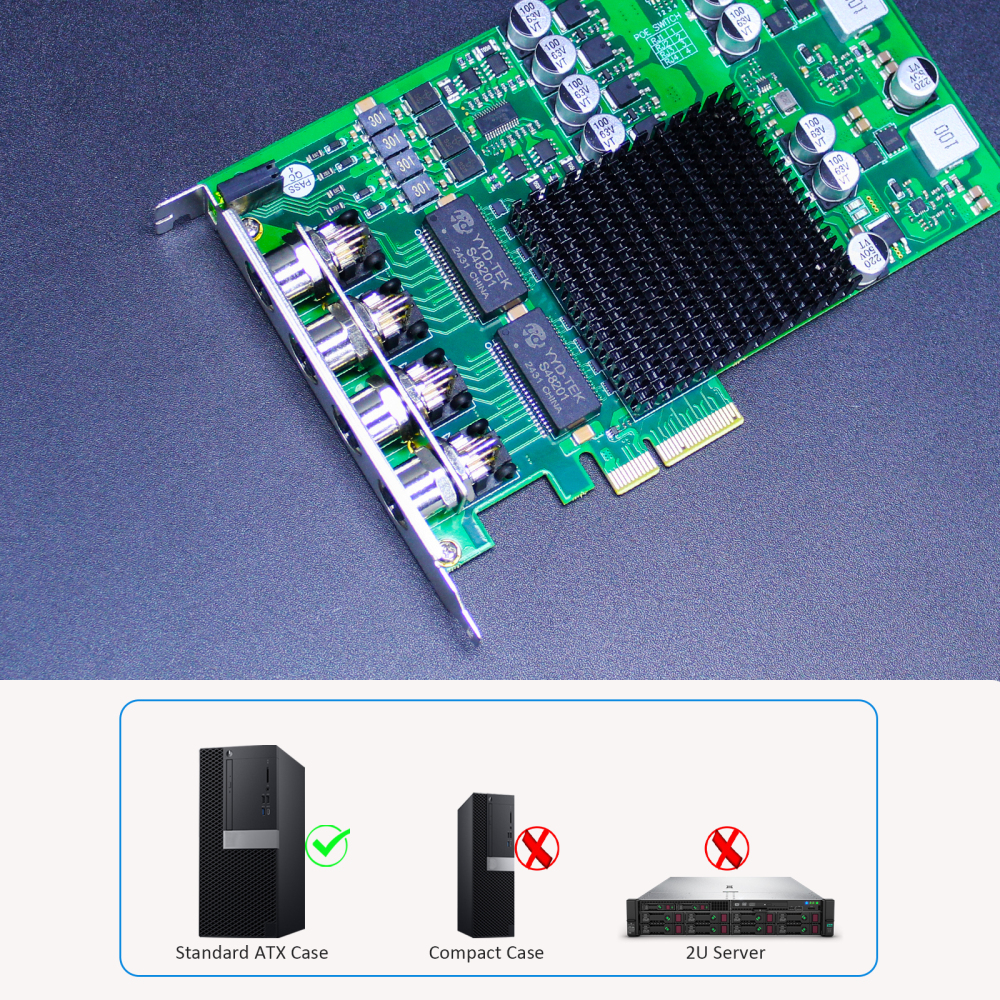 ST7478 4-Port M12 PoE+ Network Card with Surge-Proof Design for Outdoor Installation, PCIE 2.0 X4 Interface
