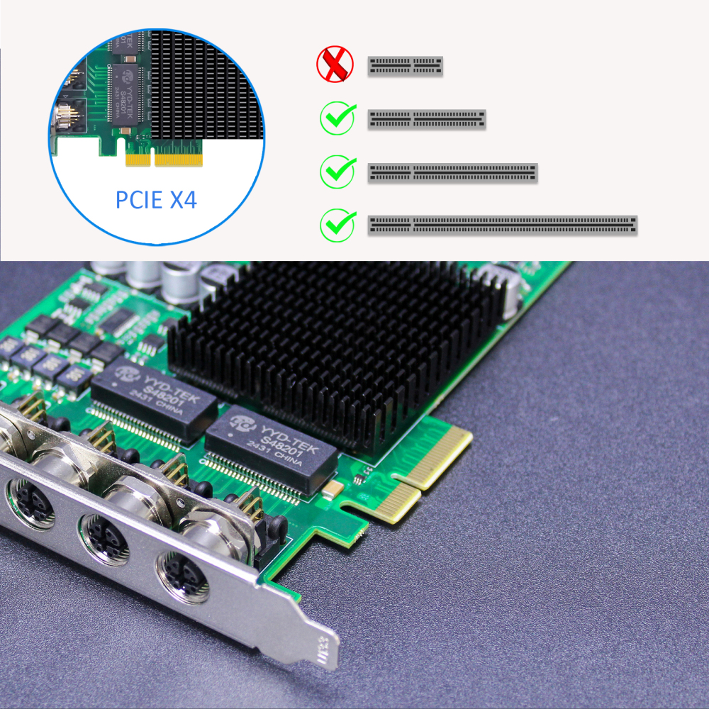 ST7478 4-Port M12 PoE+ Network Card with Surge-Proof Design for Outdoor Installation, PCIE 2.0 X4 Interface