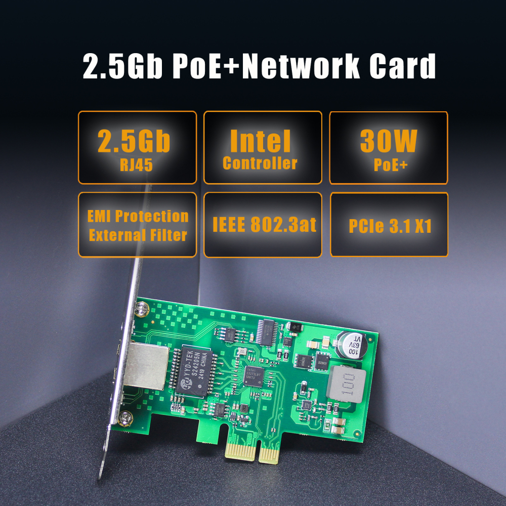 ST7481 2.5Gb PoE+ Network Card, Ethernet RJ45 LAN Port, PCIE 3.1 X1 Interface