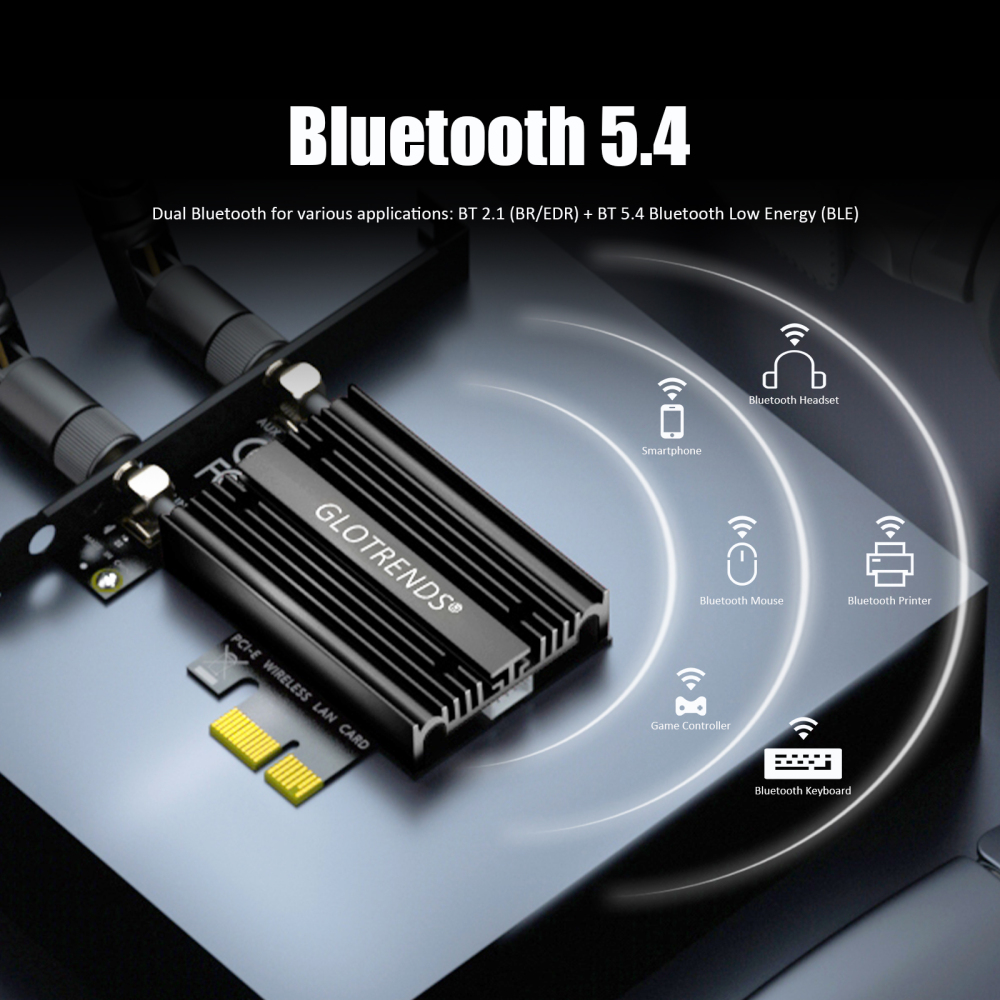 BE6500 WiFi 7 PCIe WiFi Card for AMD/Intel Desktop PC with MT7925B Controller, Bluetooth 5.4