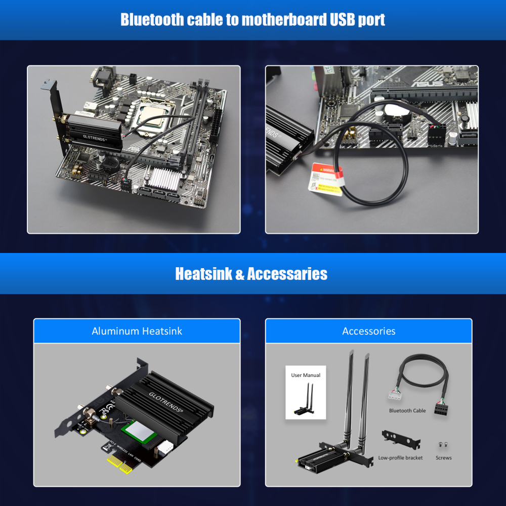 BE6500 WiFi 7 PCIe WiFi Card for AMD/Intel Desktop PC with MT7925B Controller, Bluetooth 5.4