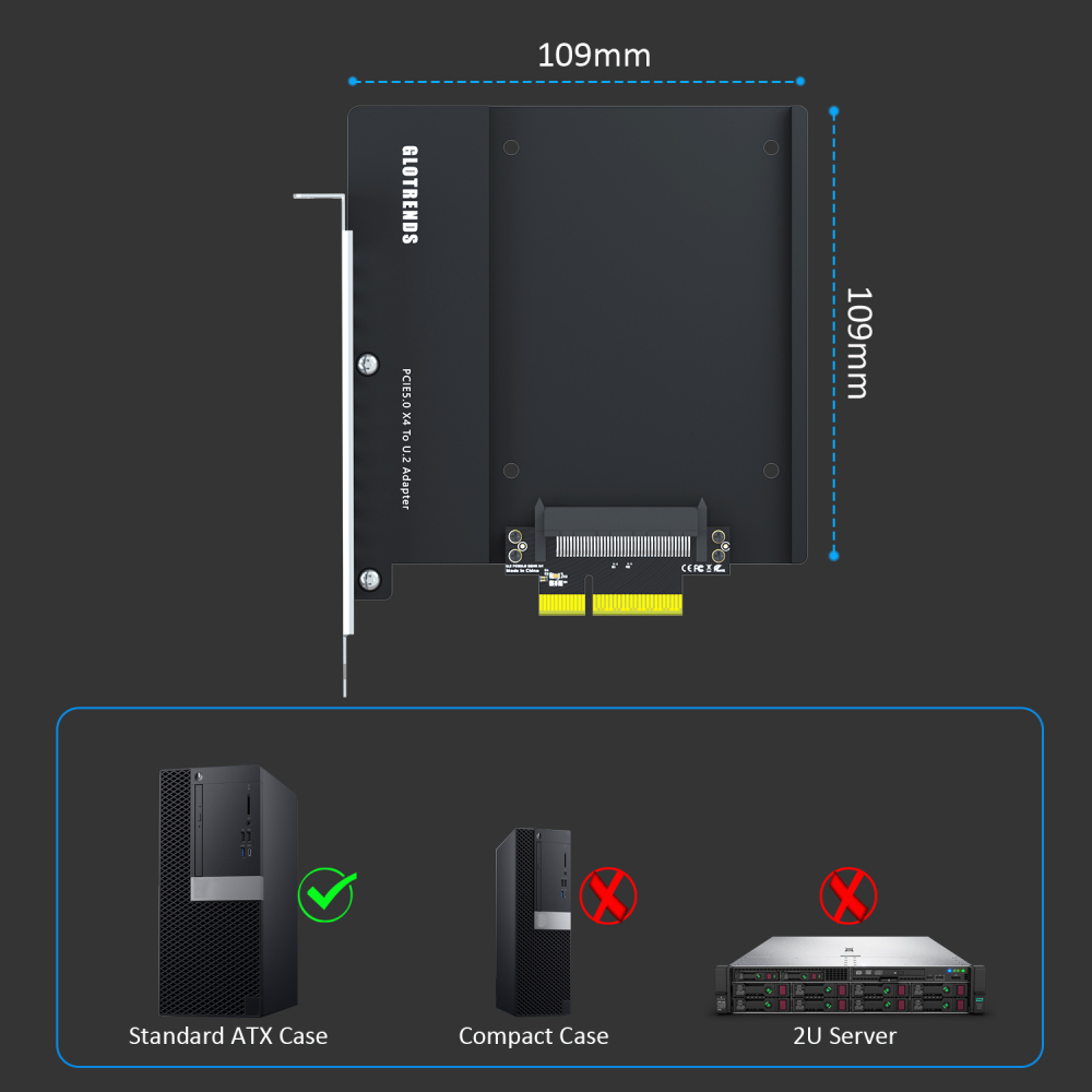 PU15 U.2 to PCIe 5.0 X4 Adapter for 2.5 Inch U.2 SSD, PCIe 5.0 X4 Full Speed