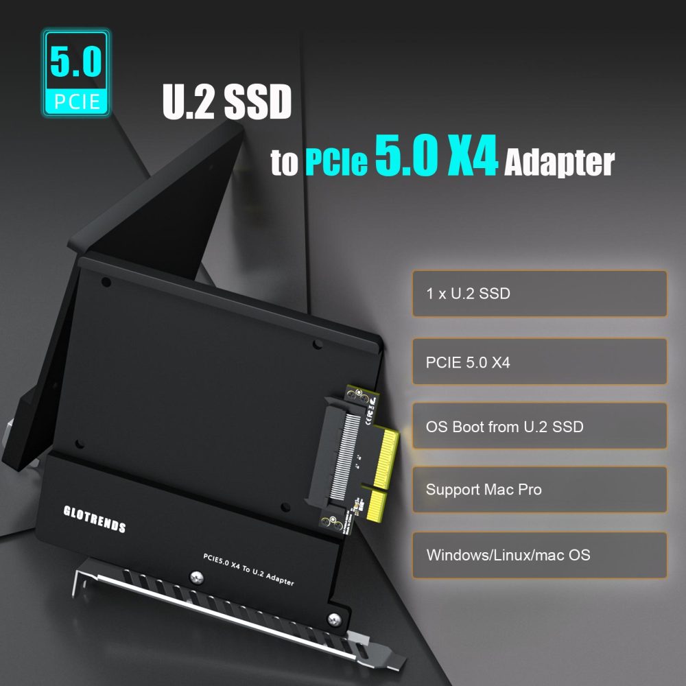 PU15 U.2 to PCIe 5.0 X4 Adapter for 2.5 Inch U.2 SSD, PCIe 5.0 X4 Full Speed