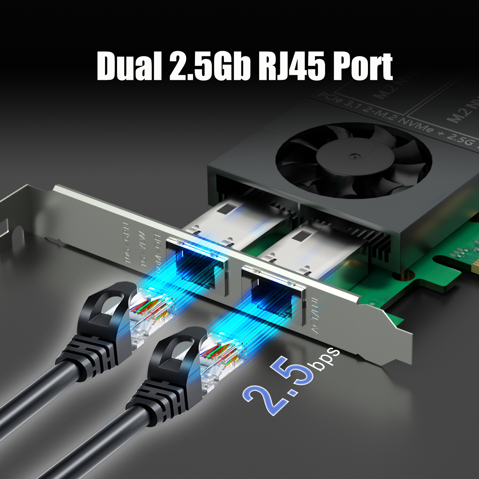 ST5114 Dual M.2 PCIe Adapter with 2 x 2.5Gb RJ45 Port, PCIe 3.0 X4 Interface, Support PCIe Bifurcation, Setup Soft M.2 NVMe RAID via OS Tool