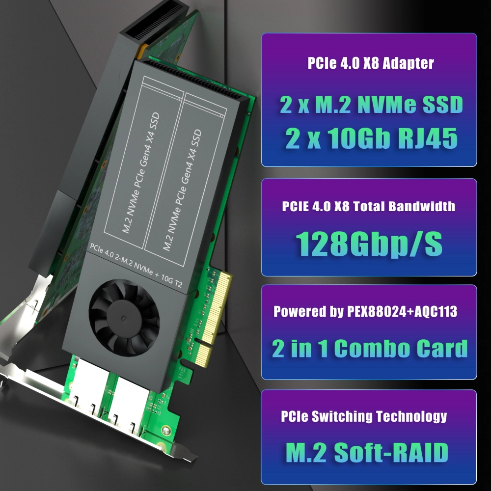 Pcie In Router ST5116 2 in 1 PCIE Combo Card with 2 x 10Gb Ethernet RJ45 Port and 2 x ...