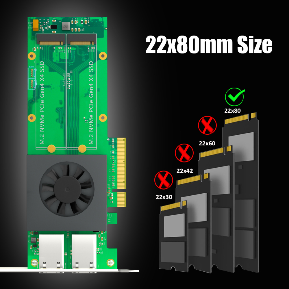 ST5116 Dual M.2 PCIe Adapter with 2 x 10Gb RJ45 Port, PCIe 4.0 X8 Interface, Support PCIe Bifurcation, Setup Soft M.2 NVMe RAID via OS Tool