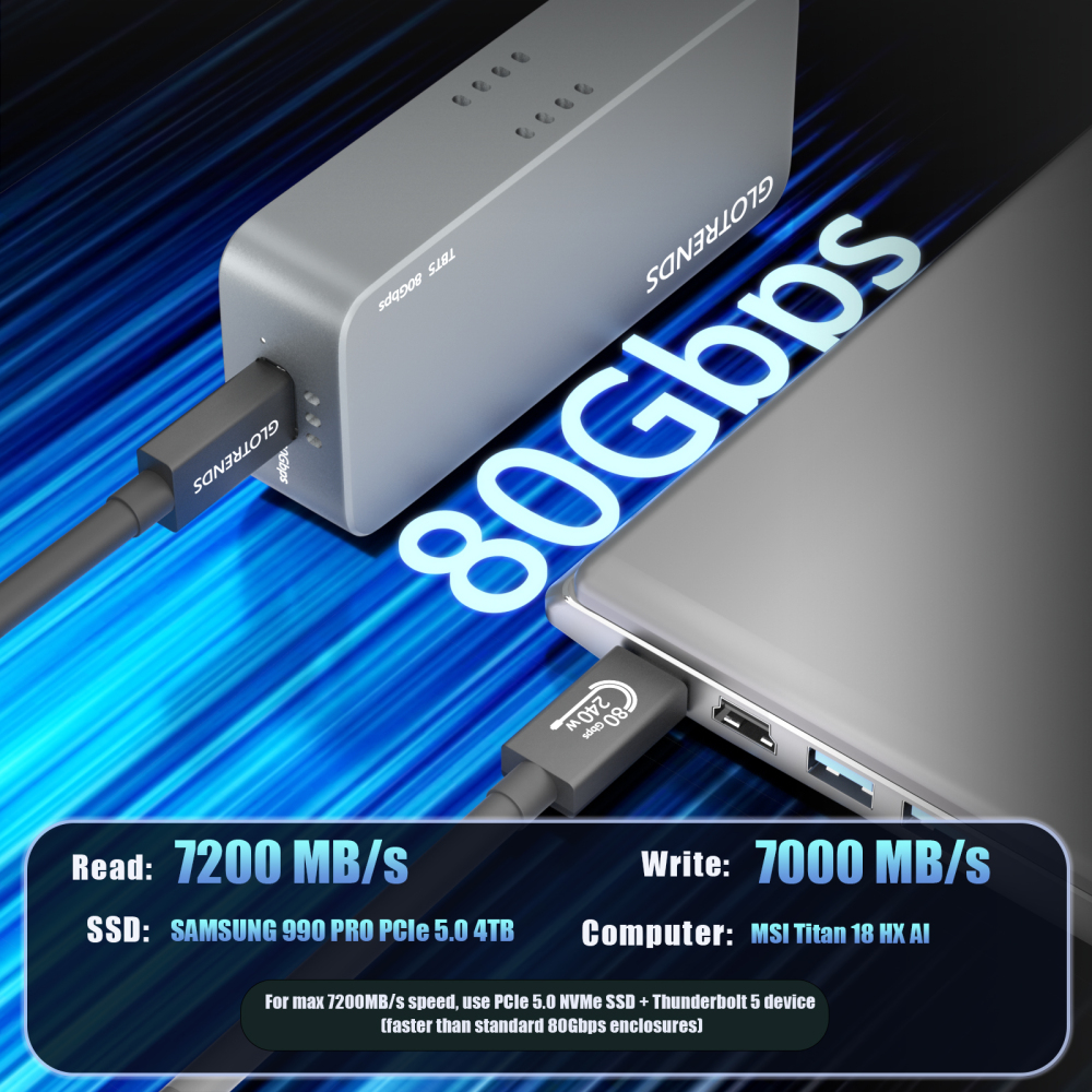 EM6001 80Gbps M.2 NVMe SSD Enclosure, Compatible with Thunderbolt 5/4/3/USB4