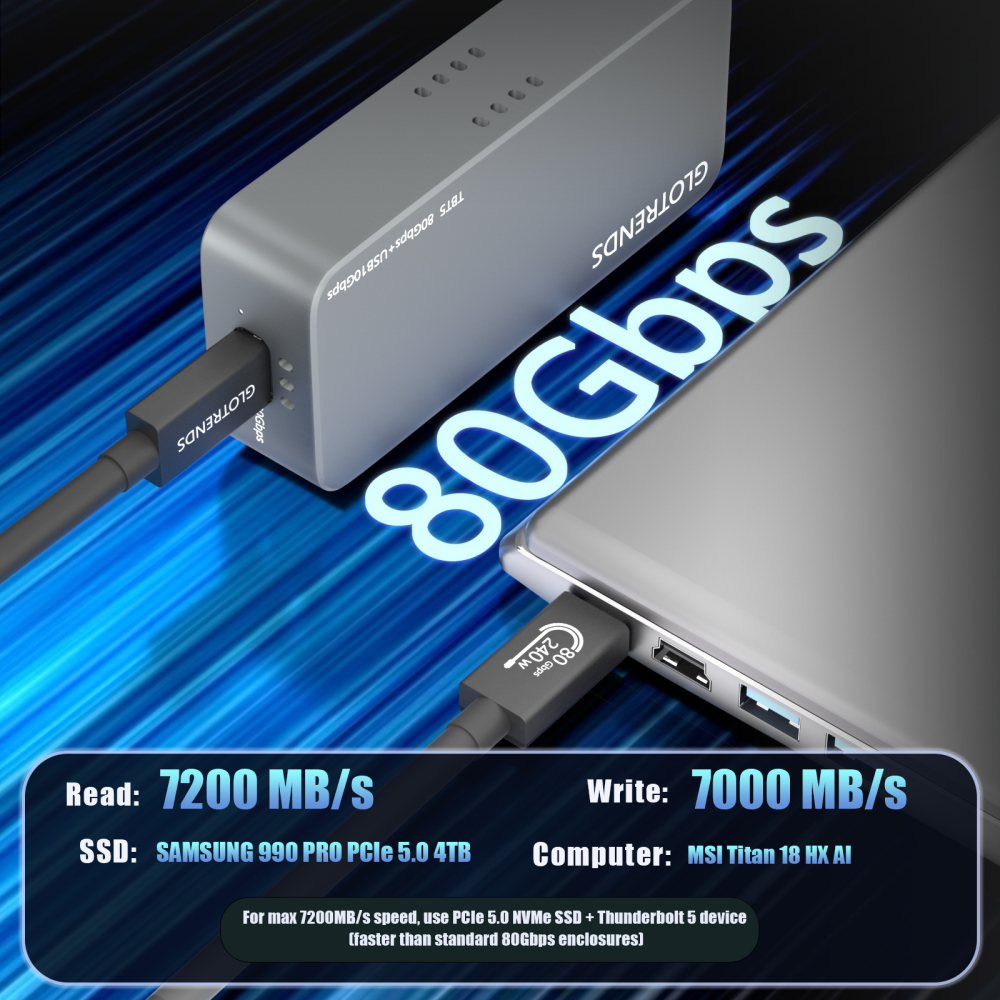EM6002 80Gbps M.2 NVMe SSD Enclosure, Compatible with Thunderbolt 5/4/3/USB4 and USB 3.2(10Gbps)/3.1/3.0/2.0