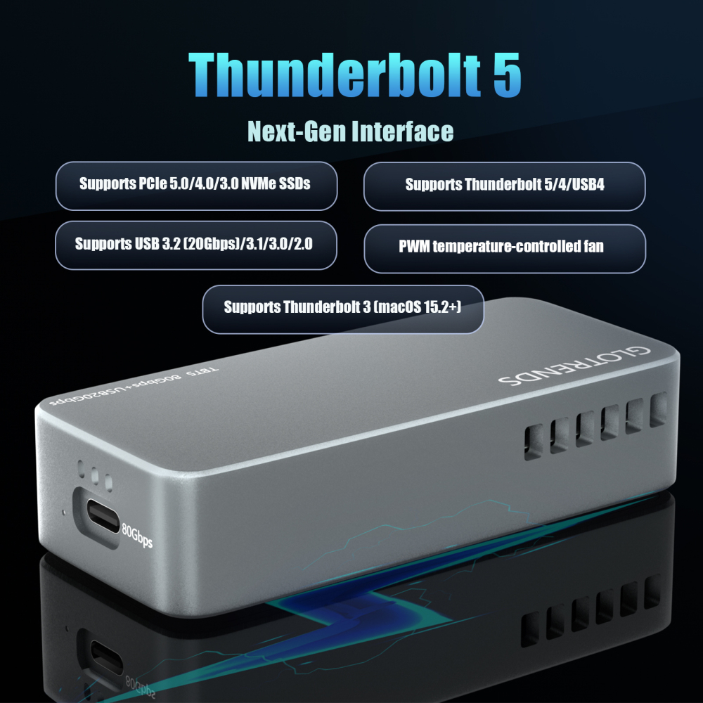 EM6003 80Gbps M.2 NVMe SSD Enclosure, Compatible with Thunderbolt 5/4/3/USB4 and USB 3.2(20Gbps)/3.1/3.0/2.0
