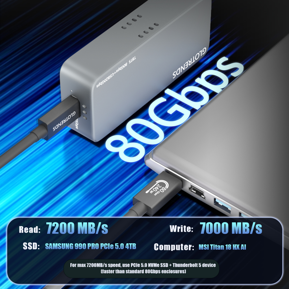 EM6003 80Gbps M.2 NVMe SSD Enclosure, Compatible with Thunderbolt 5/4/3/USB4 and USB 3.2(20Gbps)/3.1/3.0/2.0