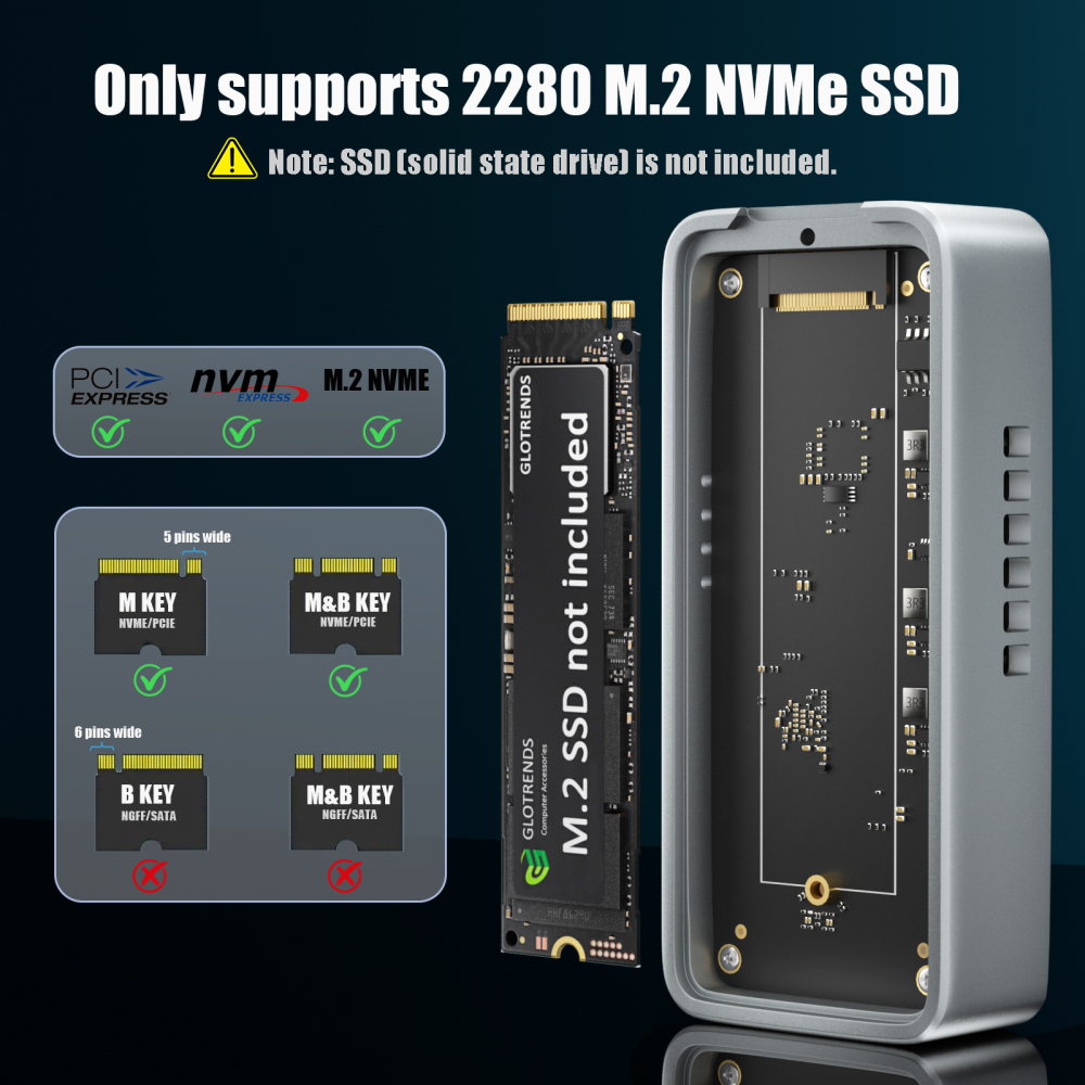 EM6007 Thunderbolt 3 40Gbps M.2 NVMe SSD Enclosure, Compatible with Thunderbolt 5/4/3/USB4 and USB 3.2(10Gbps)/3.1/3.0/2.0