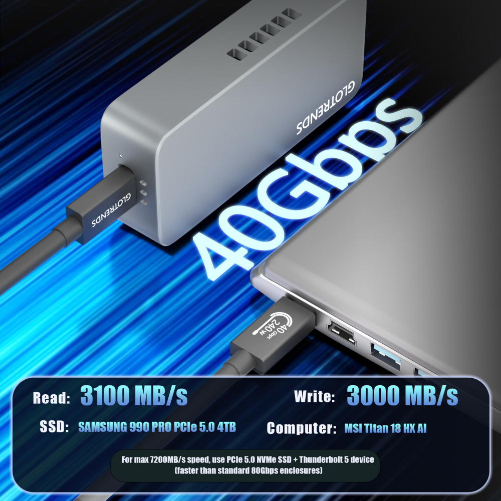 EM6007 Thunderbolt 3 40Gbps M.2 NVMe SSD Enclosure, Compatible with Thunderbolt 5/4/3/USB4 and USB 3.2(10Gbps)/3.1/3.0/2.0