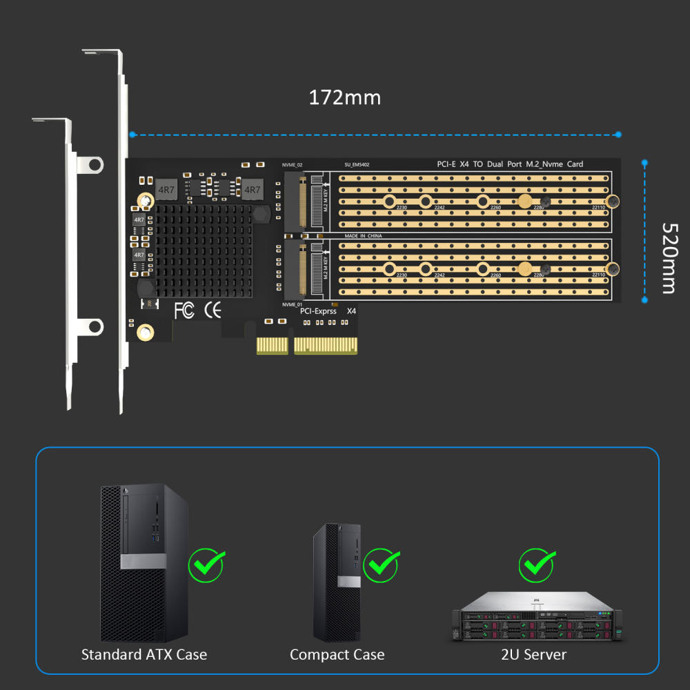 PA20 Dual M.2 NVMe to PCIe 3.0 X4 Adapter with PCIe Bifurcation, Setup Soft M.2 NVMe RAID via OS Tool